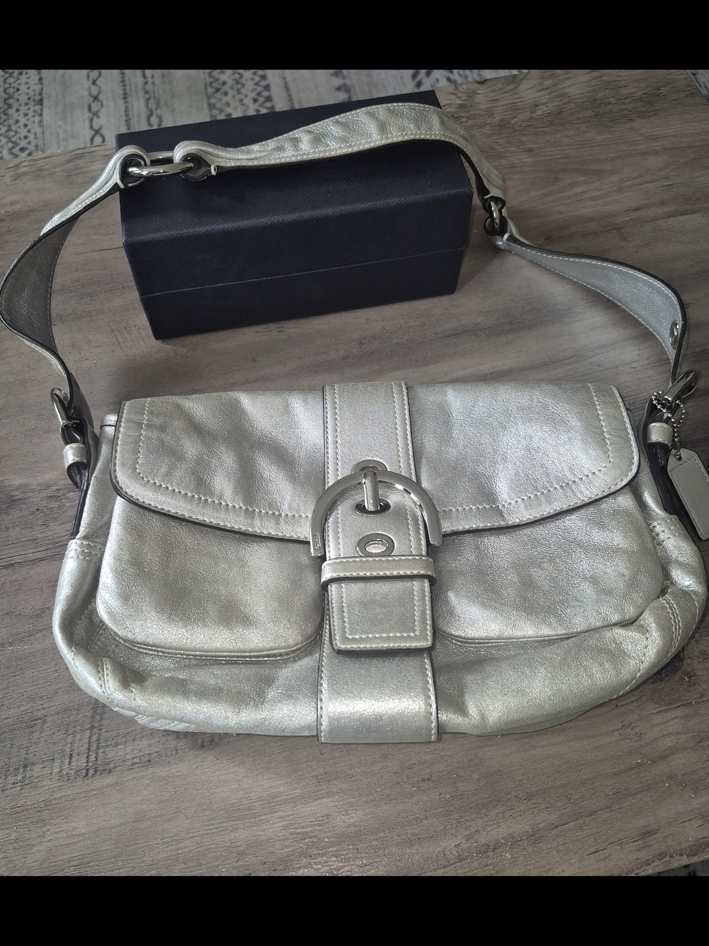 Coach Soho Flap Shoulder Bag Metallic Dusted Leather W/ Silver Tone.Style 9702